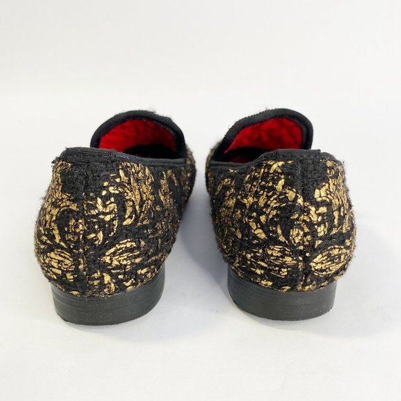 PIERGITAR Black Velvet Metallic Gold Pattern Slip On Girl's Shoes - Picture 10 of 15